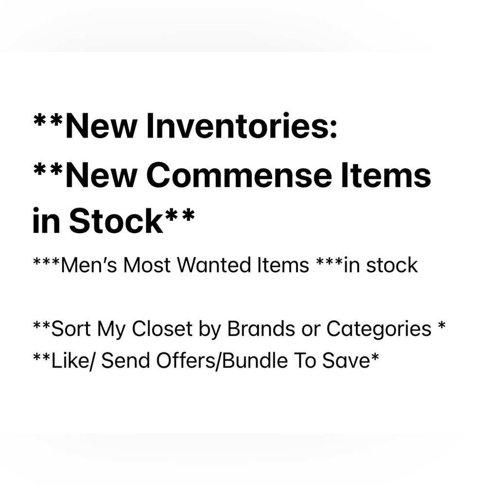 New Inventories 
Kids
Men’s 
Women’s 
Menswear 
Womenswear 
Swimsuit